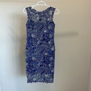 Tadashi Shoji Blue Lace Sleeveless Cocktail Dress